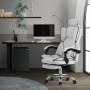 Ergonomischer, hellgrauer ML-Design Bürostuhl mit verstellbarer Rückenlehne und Beinauflage.