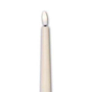 Gelbe LED Stabkerze mit warmweißer 3D Flamme. Aus Kunststoff, mit Timerfunktion. Ideal für Lampen & Leuchten.