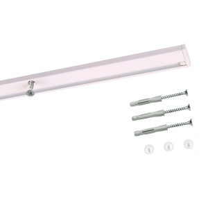 Weiße Deco-Raum Gardinenschiene zur Deckenmontage mit Schrauben und Dübeln.