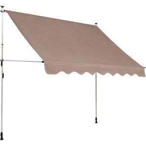 Fallarmmarkise 2,5x1,5m in Taupe, mit Kurbel und verstellbaren Standfüßen für Fenster und Balkone.
