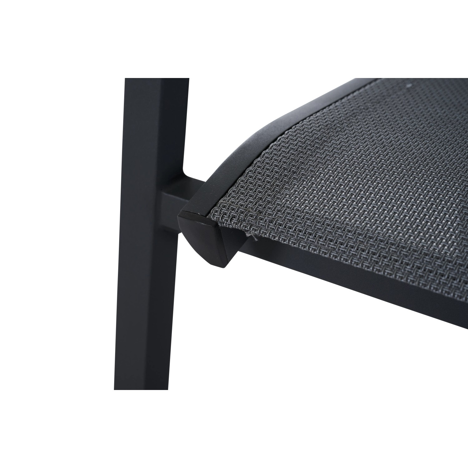Detailansicht: Anthrazitfarbener Siena Garden Stapelsessel Tauro mit Textilgewebe und Aluminiumgestell.