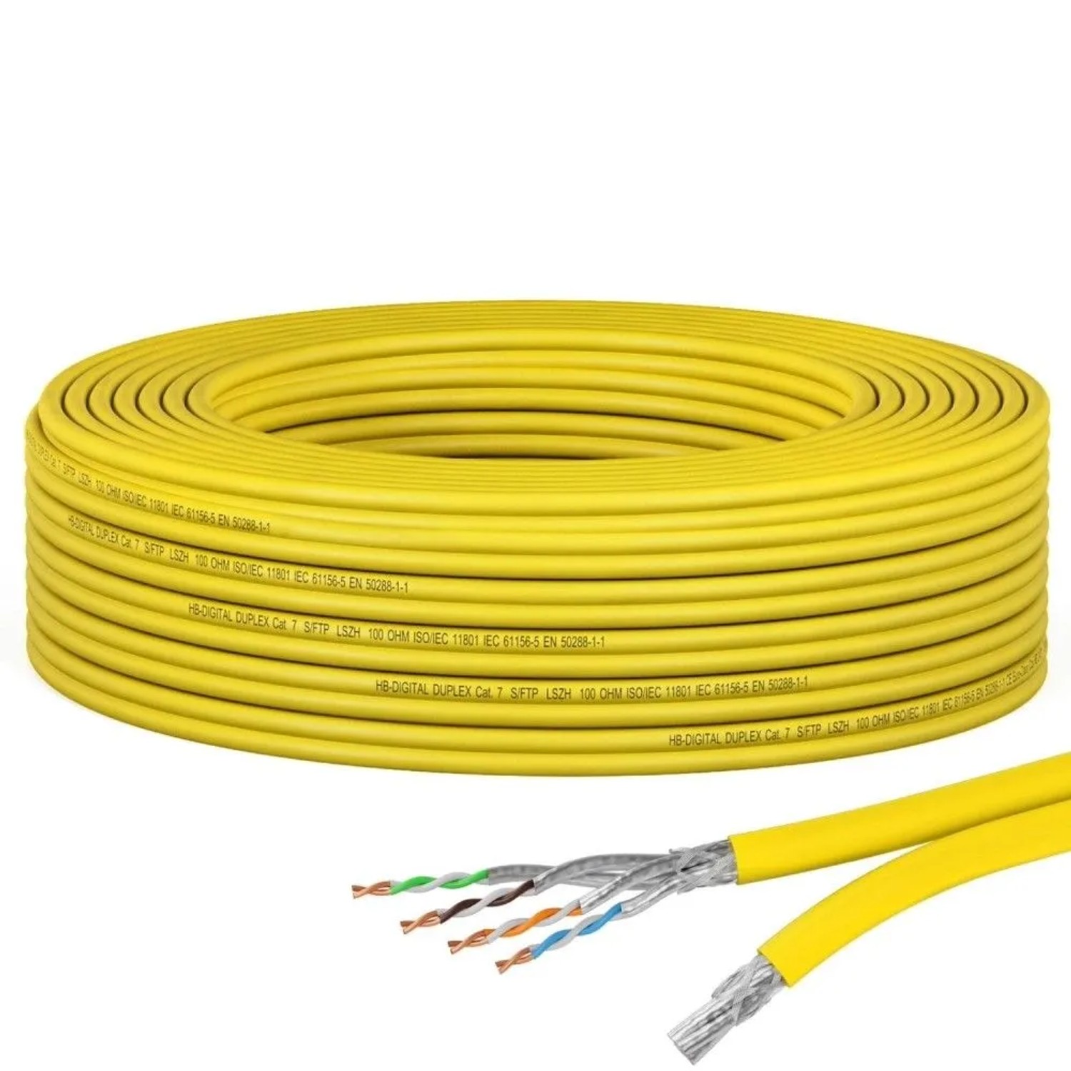 hb-digital CAT 7 Kabel Duplex Ethernetkabel LSZH max. 1000 MHz S/FTP AWG23 15m Gelb