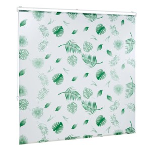 Relaxdays Duschrollo, 160x240cm, mit grünem Blätter-Design. Wasserabweisender Duschvorhang für Bad und Dusche.