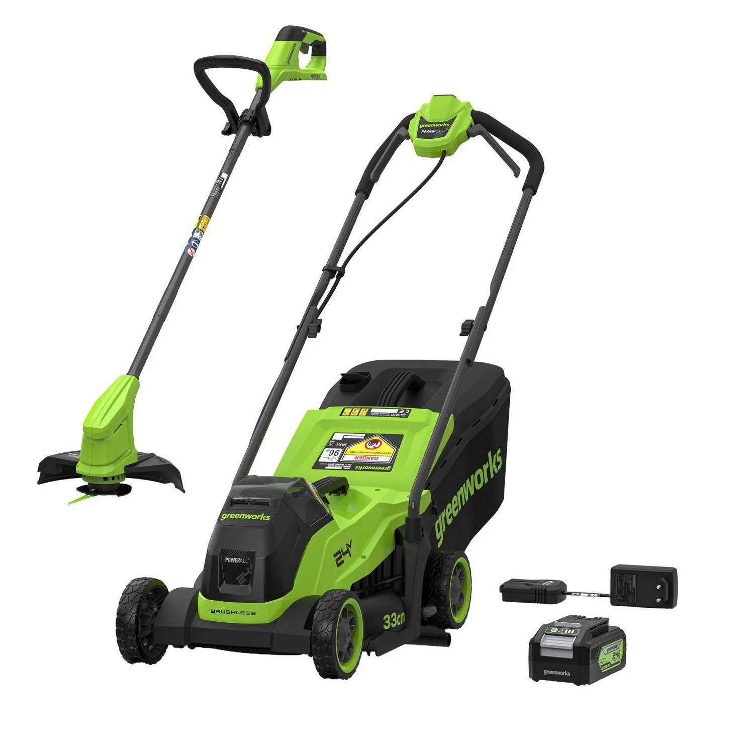 Greenworks Akku-Rasenmäher und Rasentrimmer-Set 1306707 Gen 2 Schwarz-Grün 24 V