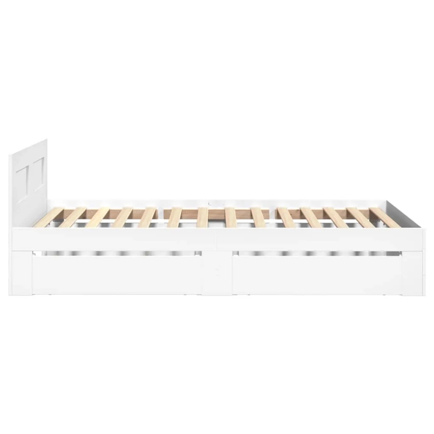 Weißes Bettgestell 100x200 cm mit Kopfteil und zwei Schubladen. Modernes Bett für Schlafzimmer.