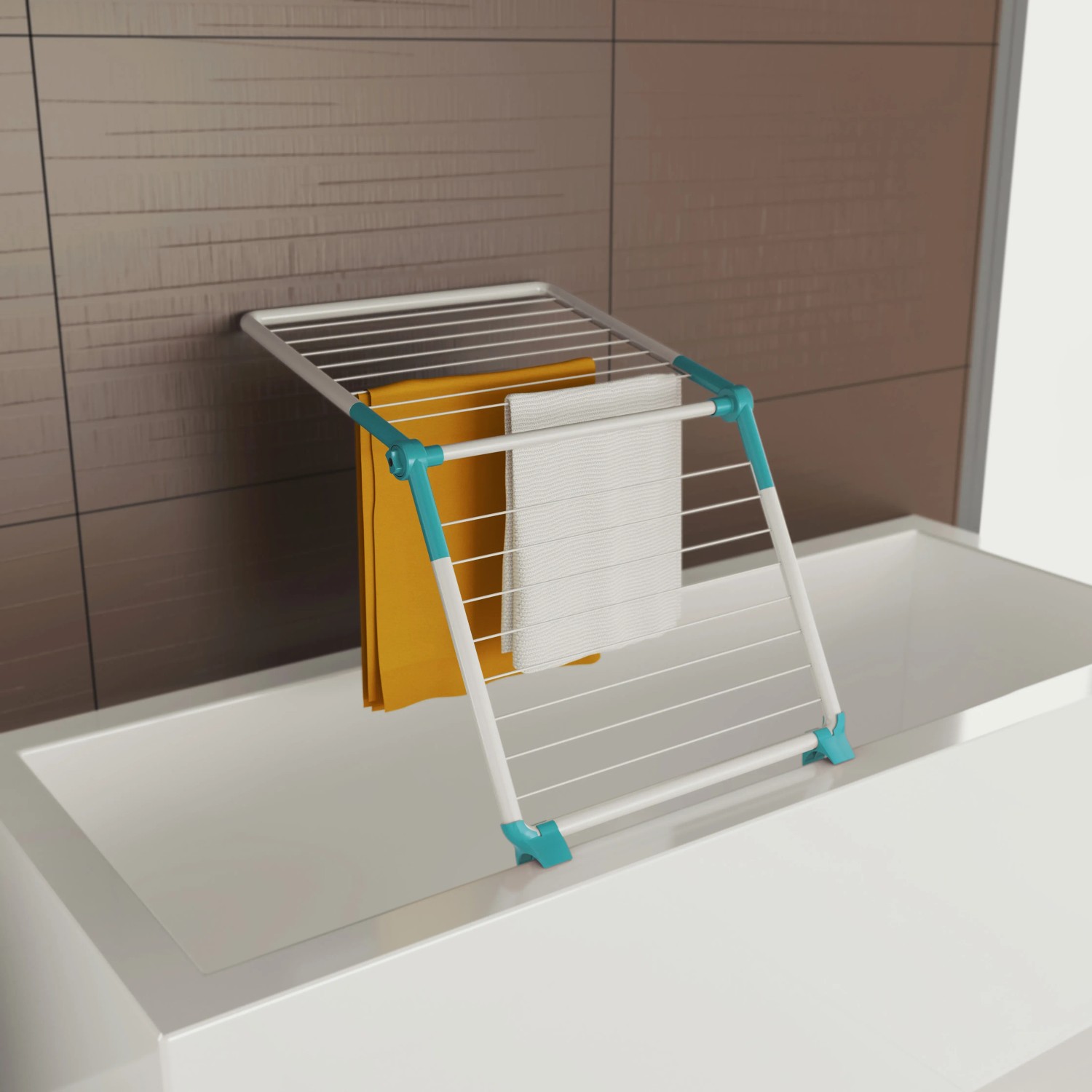 Wäscheständer SuperDry Wing Mint, ideal für Badewanne und Balkon. Kompakter Trockner mit mintfarbenen Akzenten.