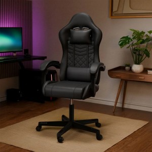 Schwarzer Juskys Gamingstuhl HyperSeat mit Nacken- und Rückenkissen.