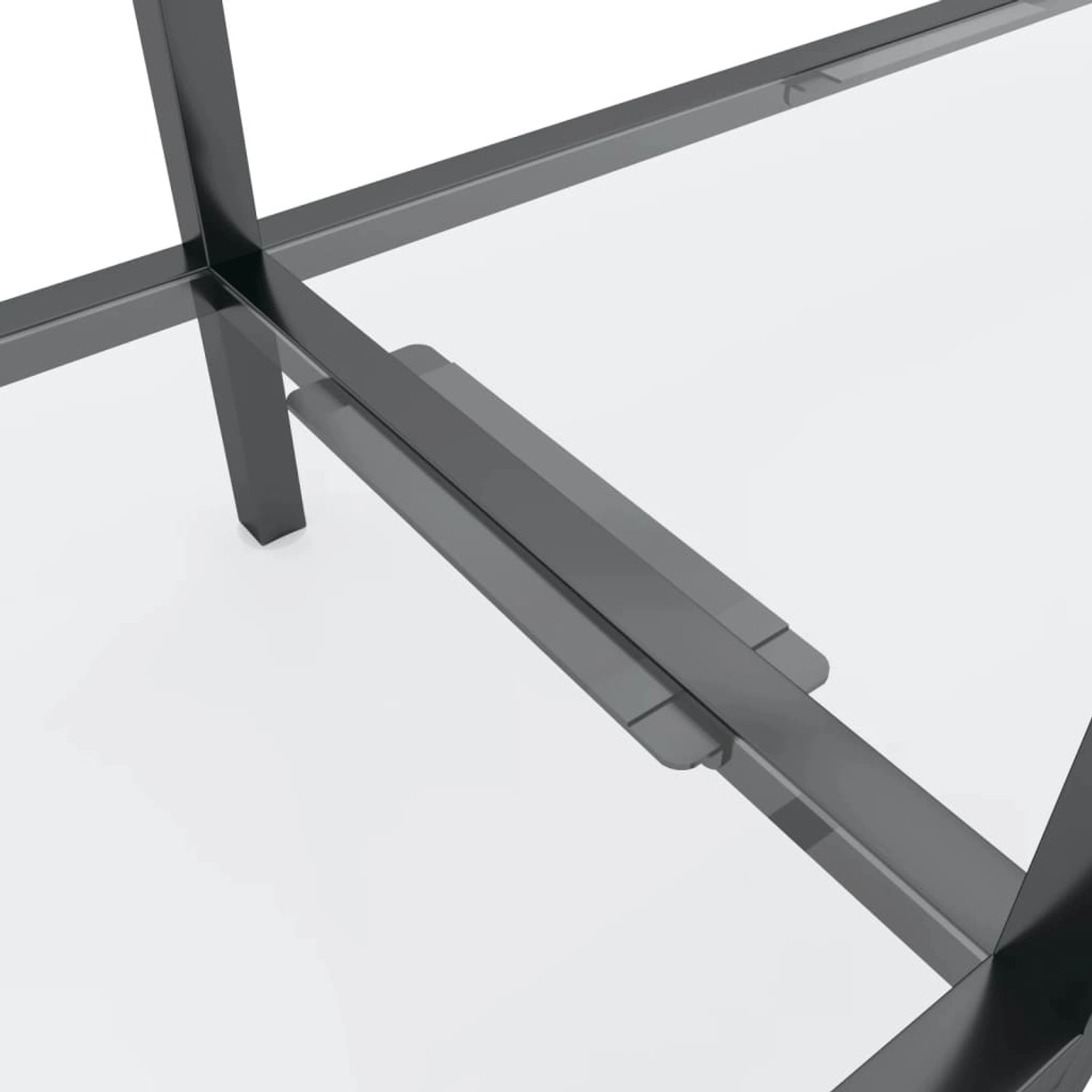 Detailansicht des transparenten vidaXL Konsolentischs aus Glas und Stahl.
