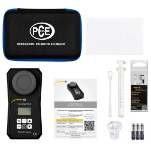 PCE Instruments Photometer CP 20 Set: Messgerät, Zubehör und Koffer für präzise Messungen.
