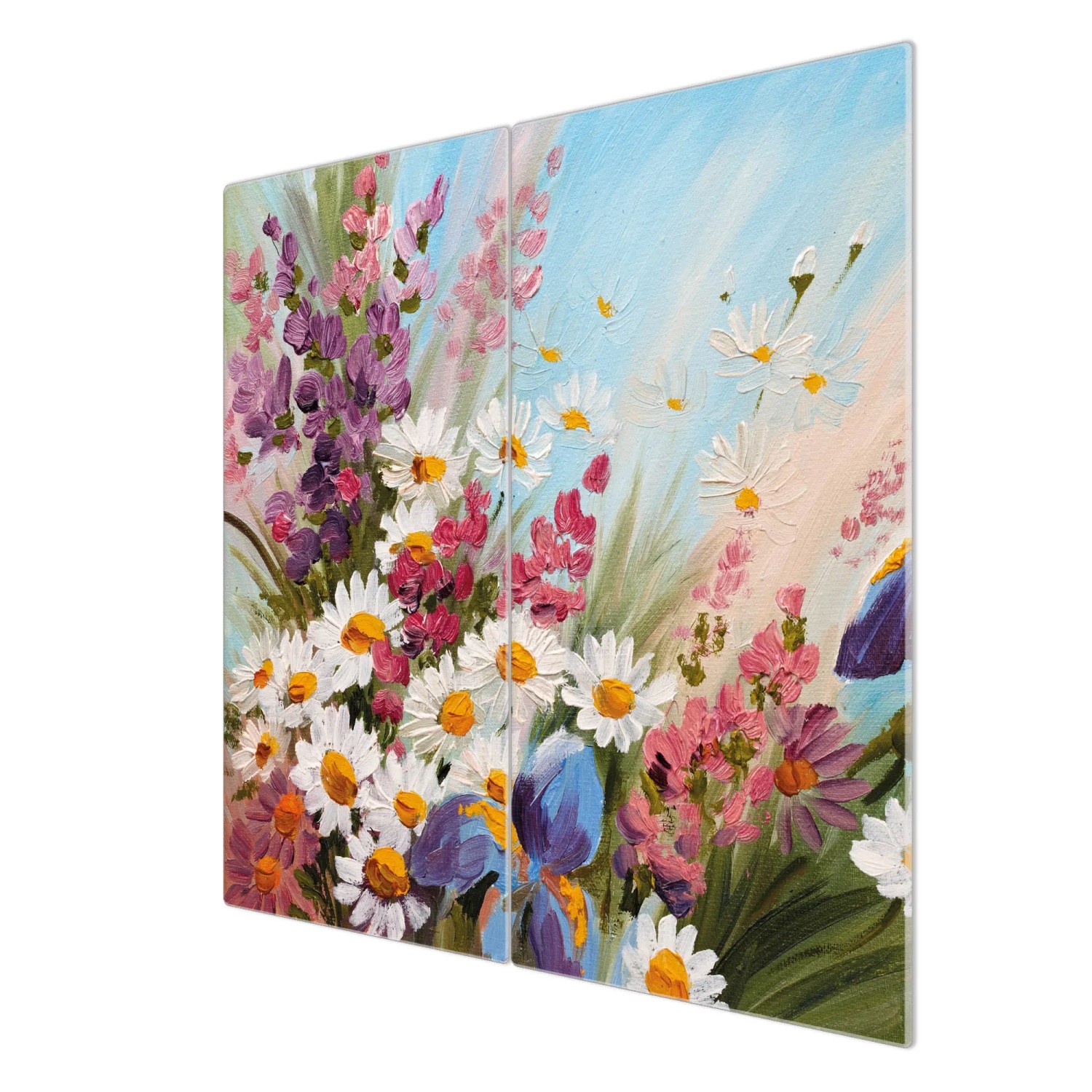 Banjado 2-teilige Glas Herdabdeckplatte 30x52cm mit Blumenmotiv Sommerstrauß.