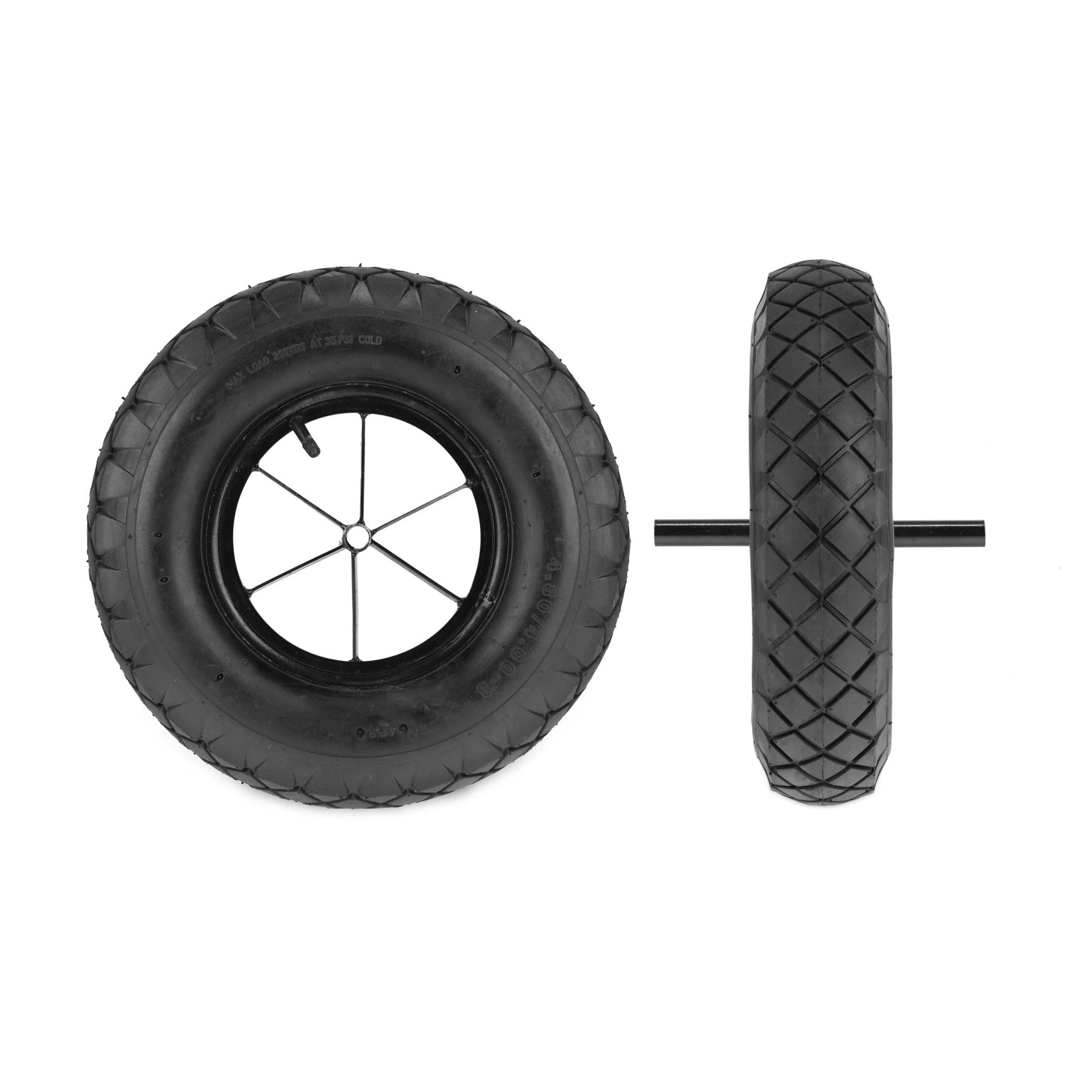Relaxdays Schubkarrenrad Gummi Stahl Schwarz Luftbereift Feste Achse 38,5 cm x 9,5 cm 2,9 kg