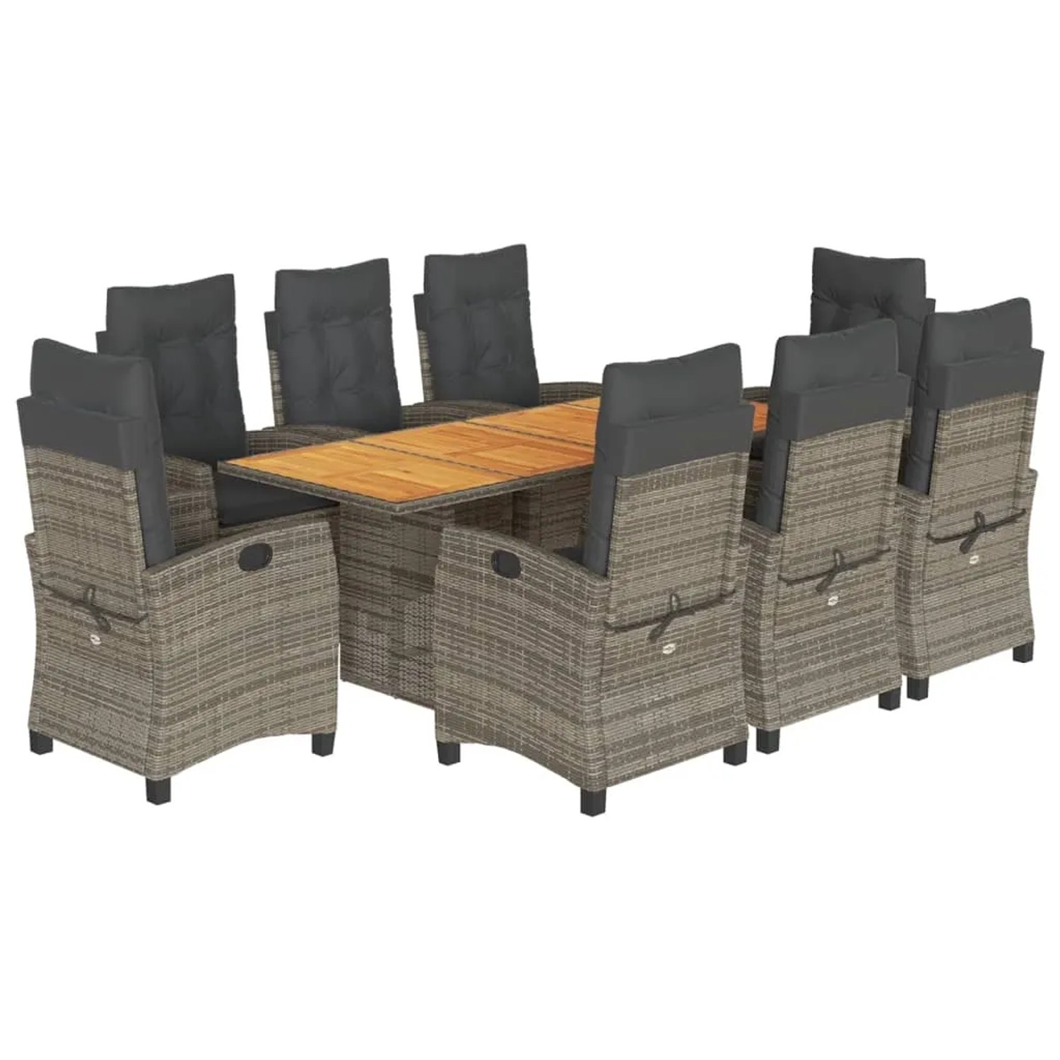 vidaXL 9-Tlg Garten-Essgruppe mit Kissen Grau Poly Rattan 3212712