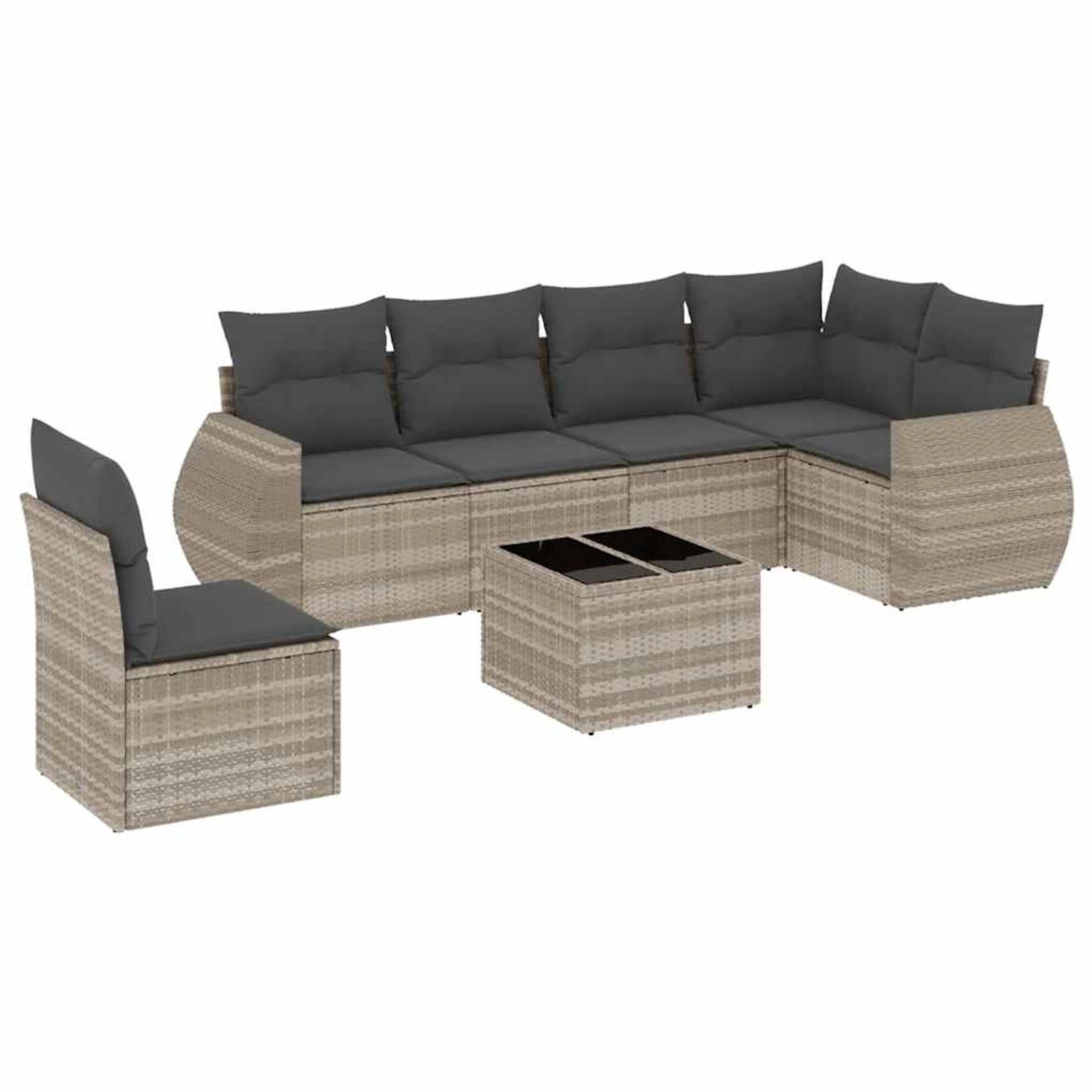 vidaXL 7-Tlg Garten-Sofagarnitur mit Kissen Hellgrau Poly Rattan 3221441 günstig online kaufen