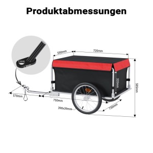 Wiltec Fahrrad Lastenanhänger 135X60X58Cm 65Kg Fahrradanhänger Transportanhänger