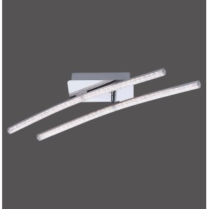 Moderne LED-Deckenleuchte Simon in Chrom, 58x51 cm, mit Kristalloptik für warmweißes Licht.