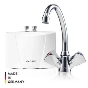 Clage Kleindurchlauferhitzer M3/SNM mit Armatur, 3,5 kW, Untertischgerät für Handwaschbecken.