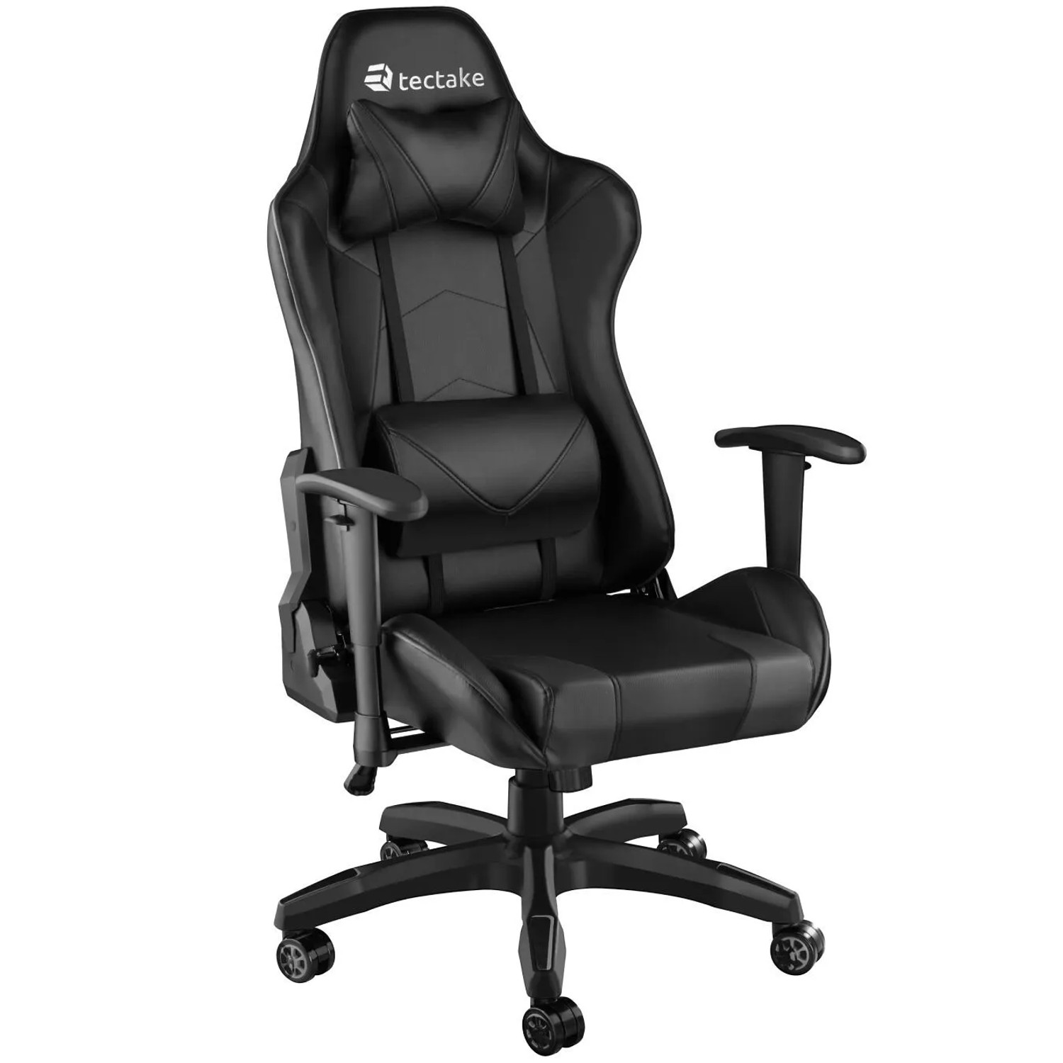 Tectake Racing Gaming Stuhl Twink Ergonomische Form  Mit Verstellbarer Rückenlehne Dicke Polsterung  69 x 68 x 125 cm Schwarz