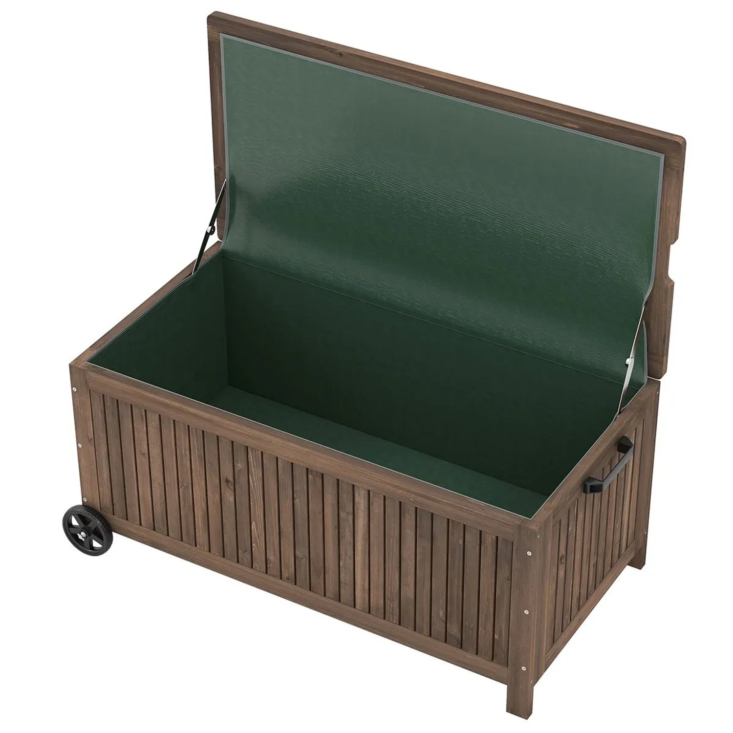 Costway Gartenbox Holz 213 L mit Rädern & Pe-Auskleidung Braun