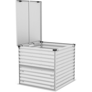 Vitavia Komposter Tami Alu, blank, 99x99x87cm, mit offenem Deckel und Entnahmeklappe.