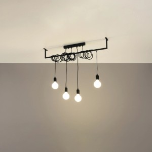 Schwarzer Sollux Lighting Kronleuchter Salamanca mit vier Lampen und modernem Design.