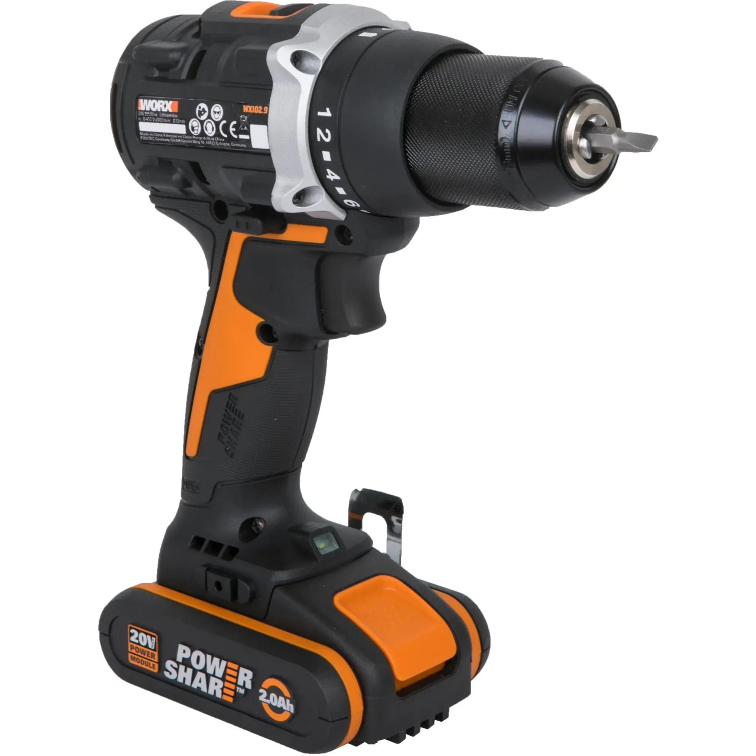 Worx Akku-Bohrschrauber WX102 mit 2 Ah Akkus, ideal zum Bohren und Schrauben.