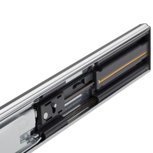 SOTECH Vollauszug 400 mm mit Soft-Close Mechanik. Detailansicht des Metall-Schubkastenauszugs für 45 kg.