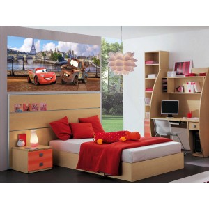 Disney Cars Fototapete mit Lightning McQueen und Hook in Paris, 202x90cm, für Kinderzimmer.