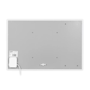 Rückansicht der weißen Vasner Funk-Infrarotheizung Citara M RX 900 W mit Wandhalterung.