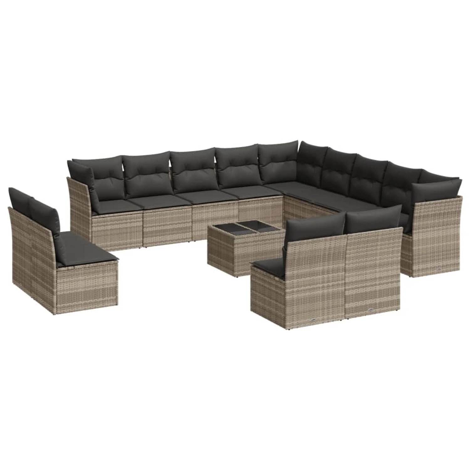vidaXL 14-Tlg Garten-Sofagarnitur mit Kissen Hellgrau Poly Rattan 3250341 günstig online kaufen