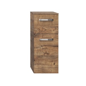 Pelipal Bad-Highboard Serie 4010, Eiche Ribbeck quer, 30 cm breit. Badschrank mit zwei Schubladen und silbernen Griffen.