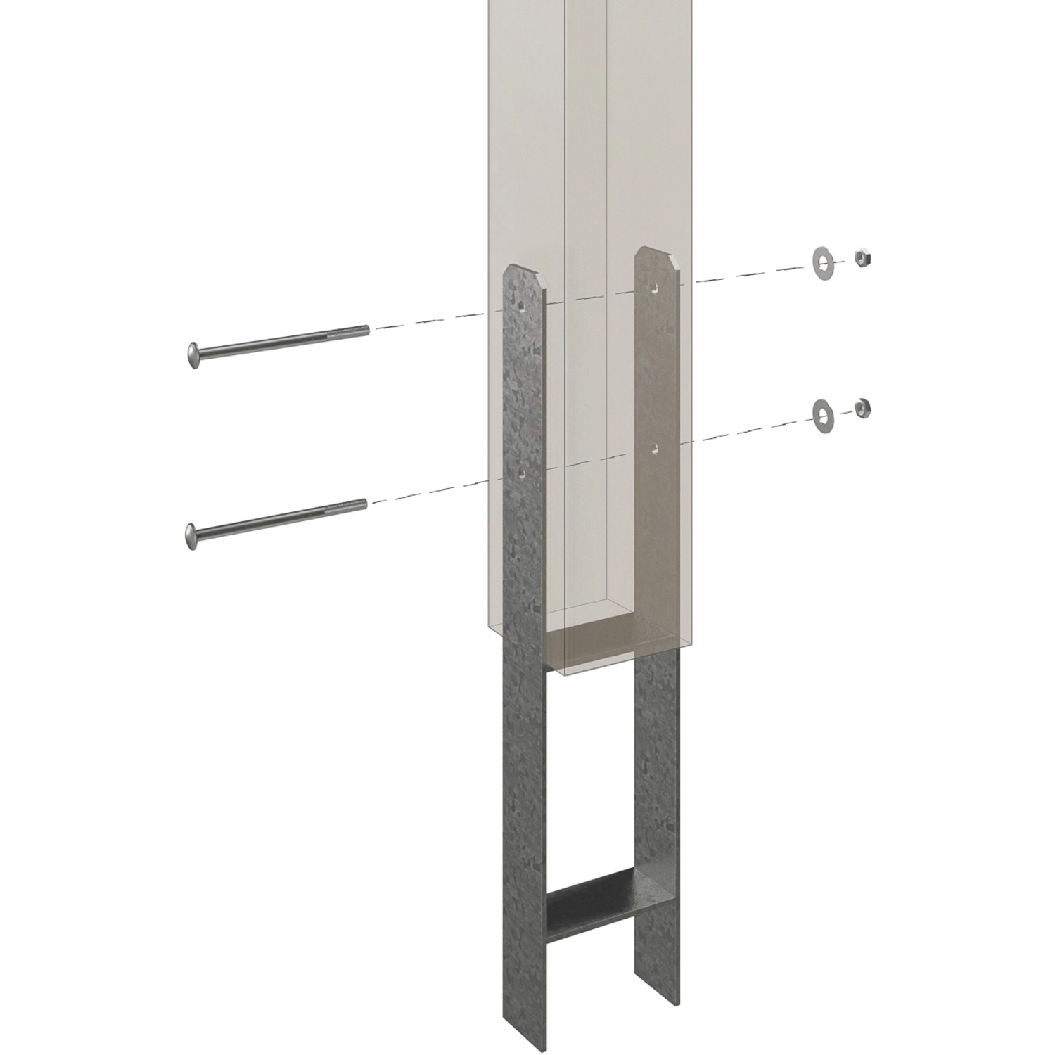 Detailaufnahme eines H-Pfostenankers für den Skan Holz Carport, zur sicheren Befestigung der Carport-Pfosten.