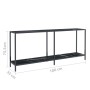 Schwarzer vidaXL Konsolentisch aus Glas und Stahl, 180x35x75,5 cm, mit Ablage.