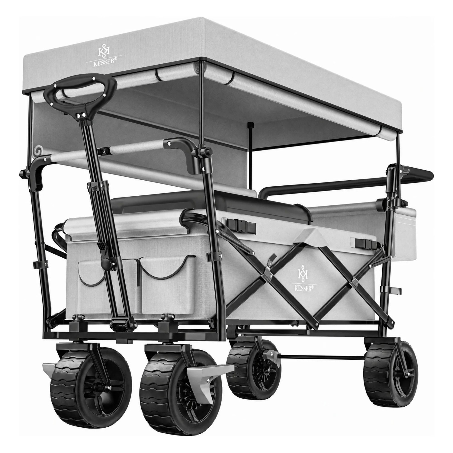 KESSER Bollerwagen GT9000 Faltbar mit Dach Belastbar Bis 150 kg Grau