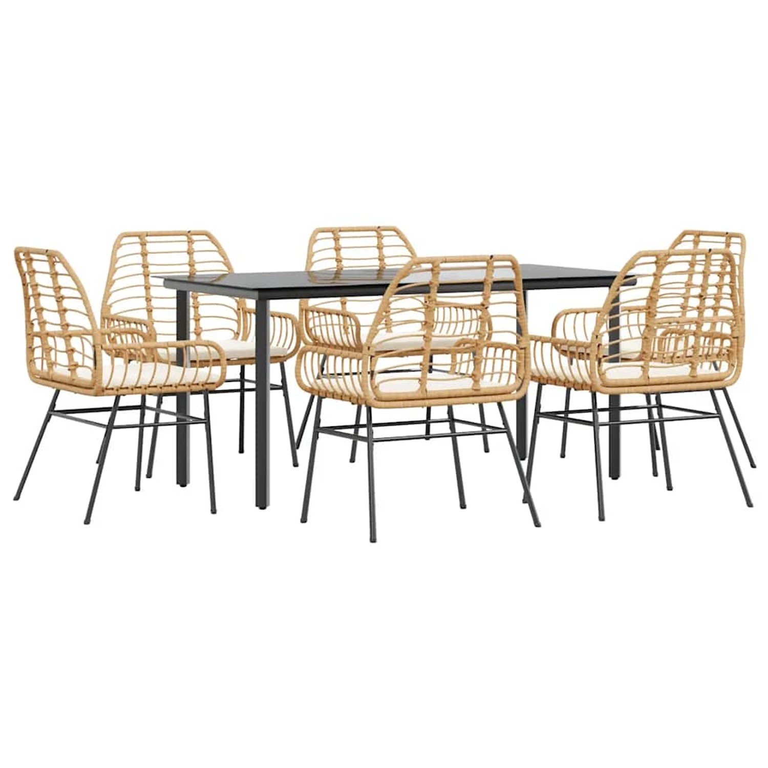 vidaXL 7-Tlg Garten-Essgruppe mit Kissen Braun Poly Rattan Glas 3334559 günstig online kaufen