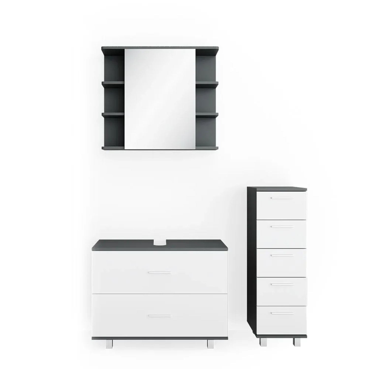Vicco Badmöbel-Set Ilias Weiß/Anthrazit 80 x 61 3-teilig