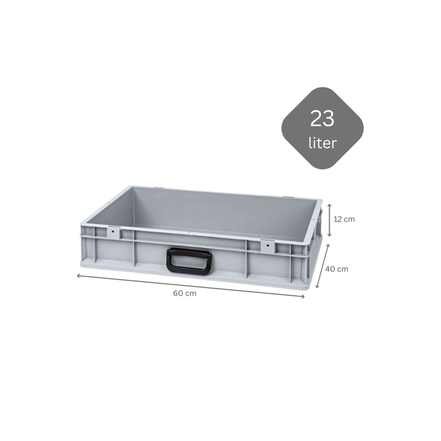 Graue PROREGAL Eurobox Nextgen Portable Uno, 23 Liter, 40x60x12 cm, mit Griff. Ideal zur Aufbewahrung.
