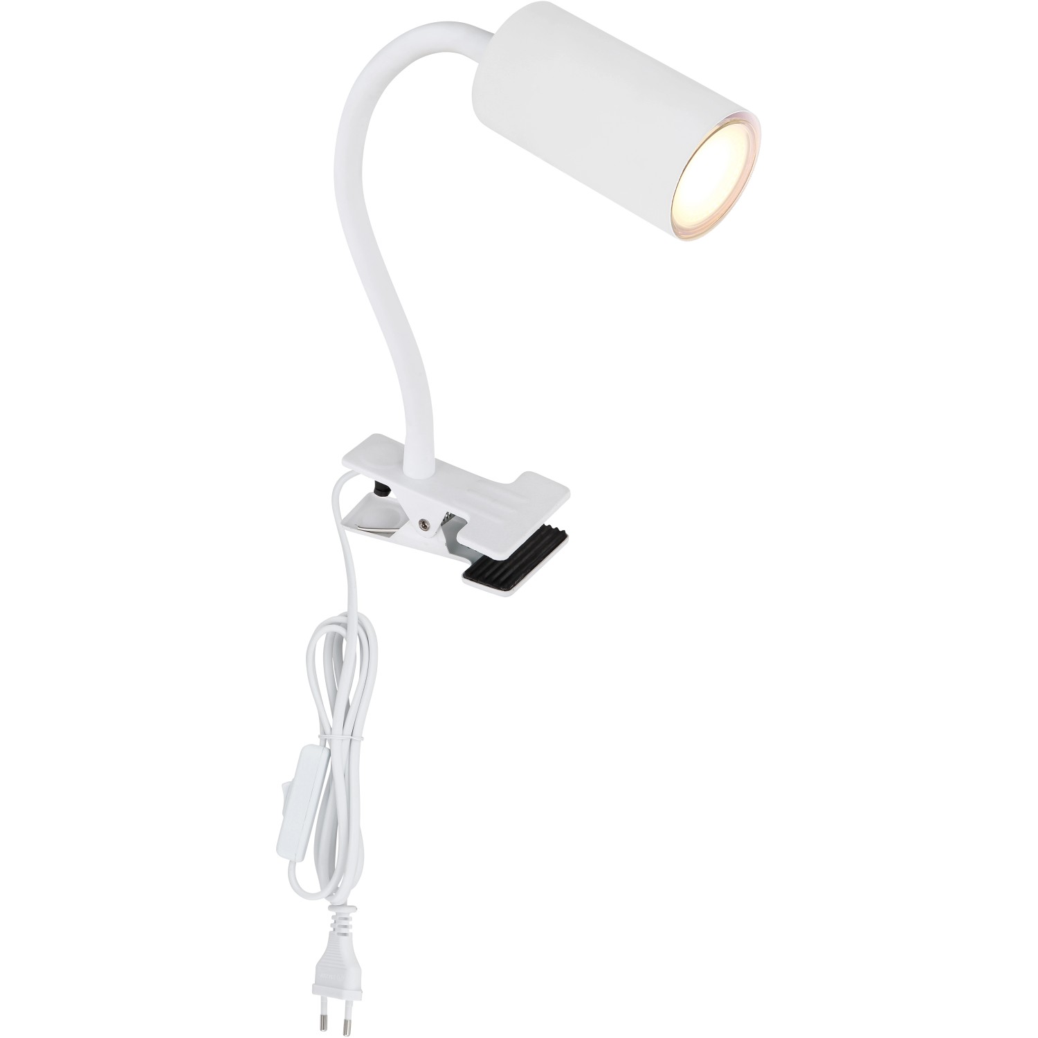 Weiße Globo Klemmleuchte Robby mit Flexarm, ideal als Leselampe oder Schreibtischlampe.