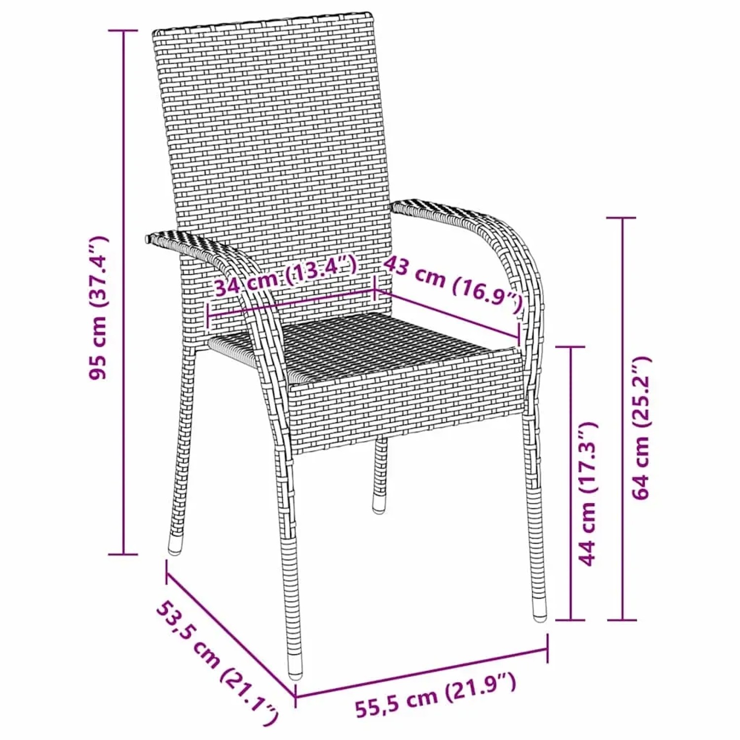 Brauner Gartenstuhl aus Poly Rattan, Teil der 5-tlg. vidaXL Essgruppe. Gartenmöbel für Terrasse und Balkon.