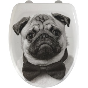 Wenko WC-Sitz Pugy mit Mops-Motiv und Absenkautomatik aus Duroplast.