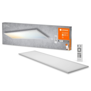 Ledvance Planon Plus Smart WiFi Panelleuchte mit Fernbedienung und Verpackung.
