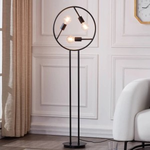 Moderne Lucande Design-Stehlampe Linnard, schwarz, 3-flammig, aus Metall für Wohnzimmer.