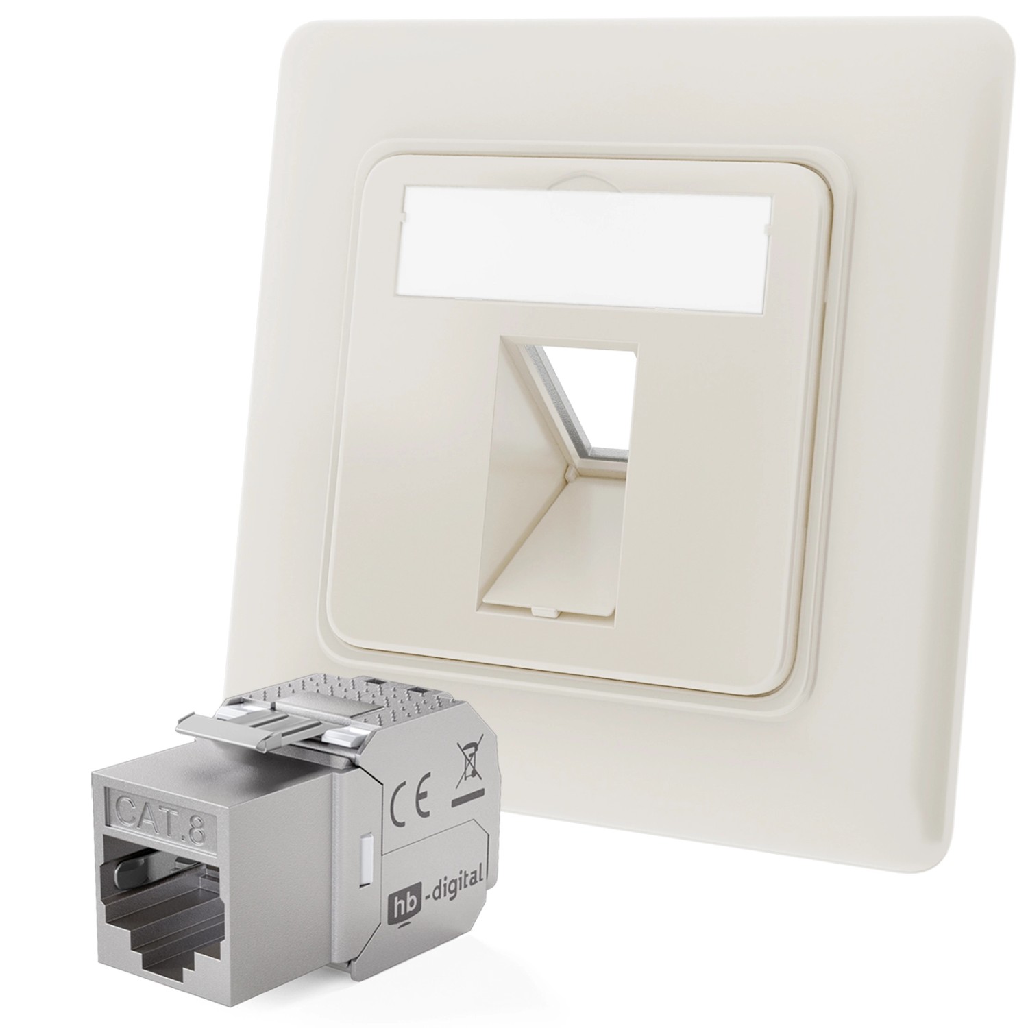 hb-digital Netzwerkdose Unterputz Einsatz 1 Port mit 1x Keystone Modul CAT 8 RAL9010