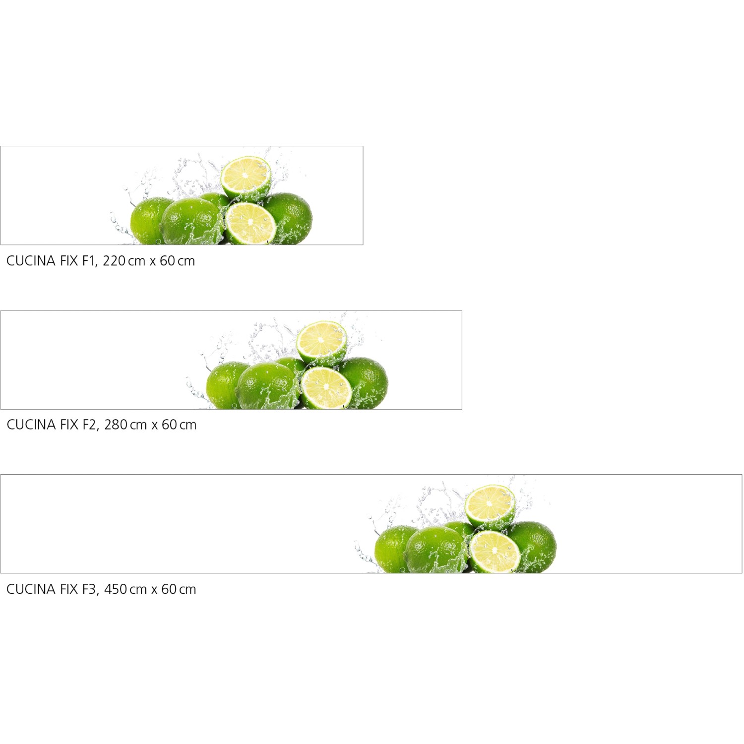 Myspotti Küchenrückwandfolie Aqua Limette, selbstklebend, mit Limetten-Motiv in verschiedenen Größen.