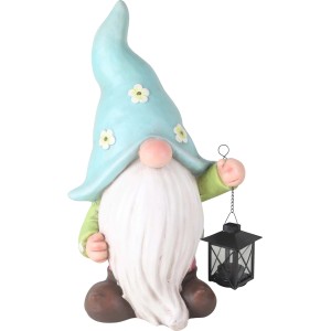 Blauer Gartenzwerg mit Laterne, 48 cm, aus Polystone, Dekoration für Garten und Balkon.