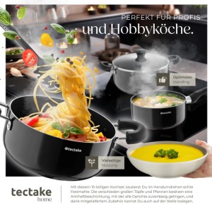 Tectake Küchenset mit Töpfen, Pfannen und Geschirr aus Steingut, ideal für Hobbyköche.