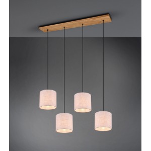 Trio Pendelleuchte Elmau, 4-flammig, Nickel antik/Holz/Weiß, Hängelampe mit Stoffschirmen.