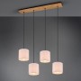 Trio Pendelleuchte Elmau, 4-flammig, Nickel antik/Holz/Weiß, Hängelampe mit Stoffschirmen.