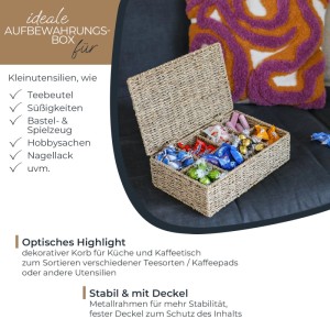 HMF 37090-33CM Teebox Teebeutel Geflochten Seegras Tee Aufbewahrungsbox 8 Großen Fächern 33 x 21 x 10 cm