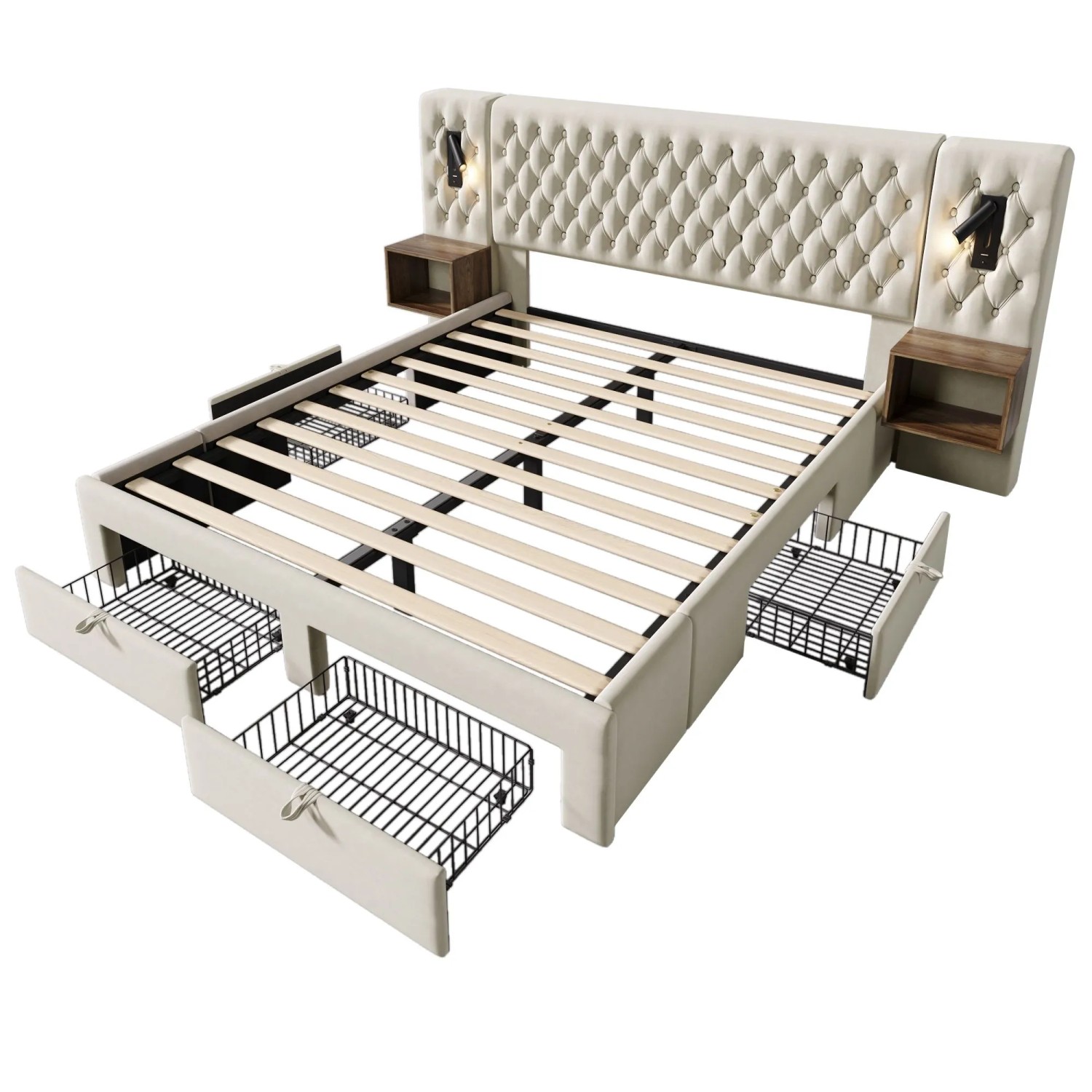 okwish Bettanlage 160x200cm mit Nachttischen Schlafzimmer Beige ohne Matratze
