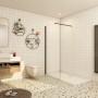 Begehbare Dusche mit schwarzem Rahmen, 150 cm breit, mit 8 mm NANO ESG-Glas Duschwand.